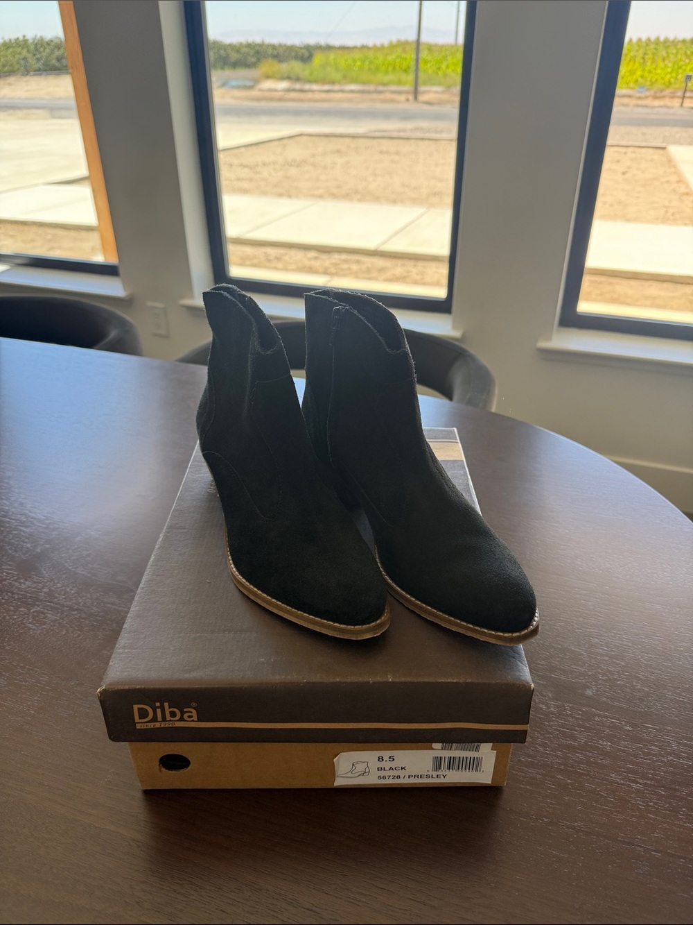 Diba Black Suede Pointed Toe Ankle Booties